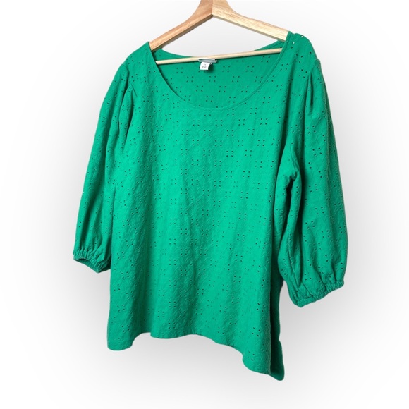 Ava & Viv Tops - Ava & Viv Women’s Kelly Green Puff Sleeve Eyelet Blouse Size 2X